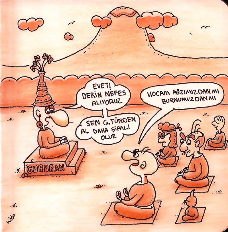 guruban adlı guru müritleriyle meditasyon yapıyor